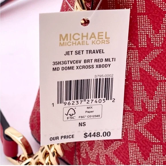 MICHAEL KORS Metallic Dome Crossbody Bright Red Multi - Picture 7 of 7